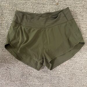 Outdoor Voices Running Shorts Women’s Medium Olive Green Lined Zip Pocket